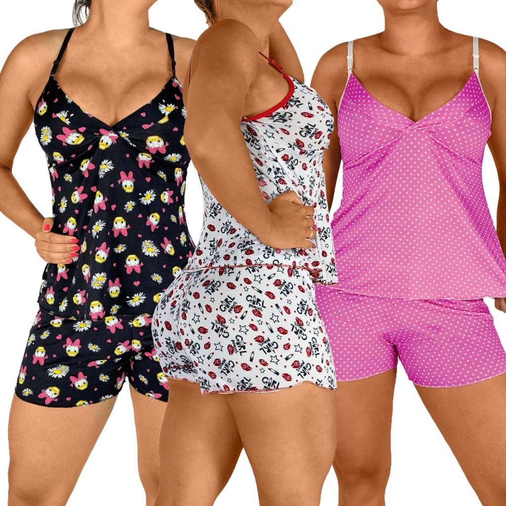 Pijama Baby Doll Feminino Conjunto Roupa de Dormir Confortável