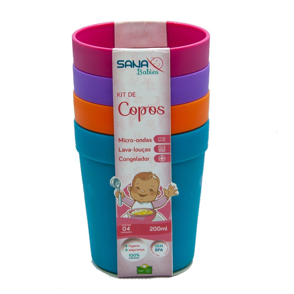 Kit 4 Copos Bebês 200ml Menina