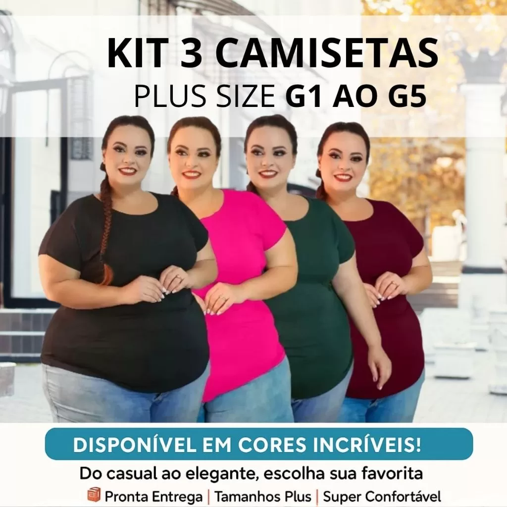 Combo Plus Size: 3 Camisetas Trendy para um Guarda-Roupa Versátil e Estiloso –  Tamanhos G1 ao G5 –