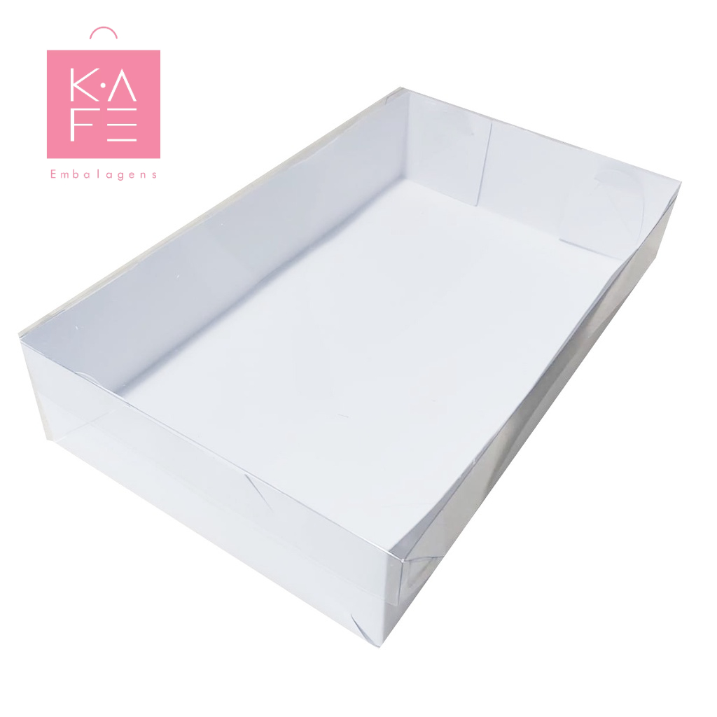 Caixa Base de Papel Tampa de Acetato 62B Branca 25x15x5cm  20 unidades  CAC  Kafe Embalagens