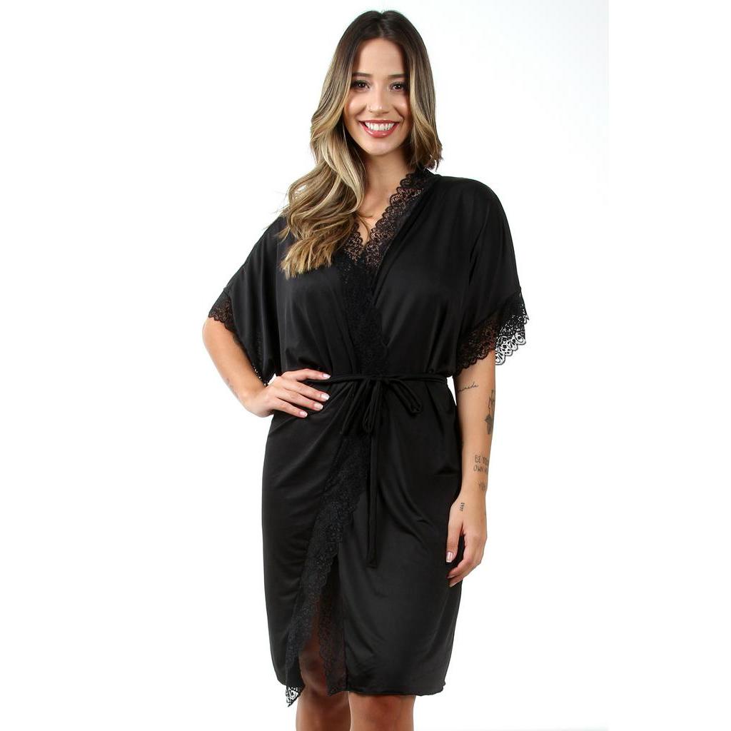 Robe Hoby Liganete Renda Luxo Sensual Conforto Roupão Sexy Noiva Lua De Mel Chá De Lingerie