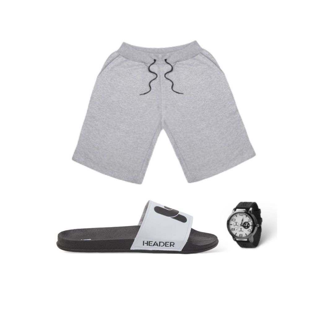 Kit Chinelo Masculino Header Slide Ótima Qualidade + Bermuda + Relógio