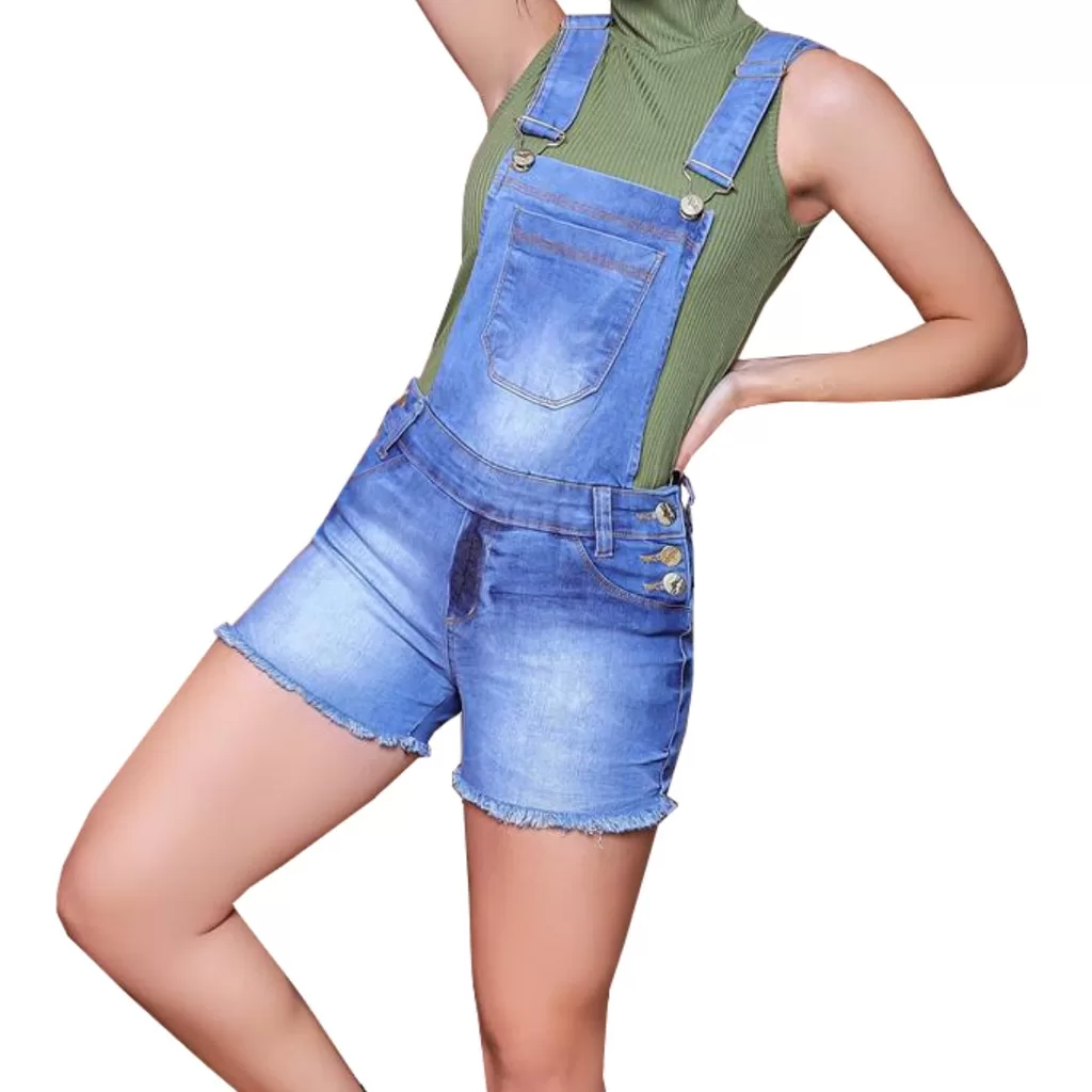 Jardineiras Jeans Feminino Shorts Lycra Elastano Macacao