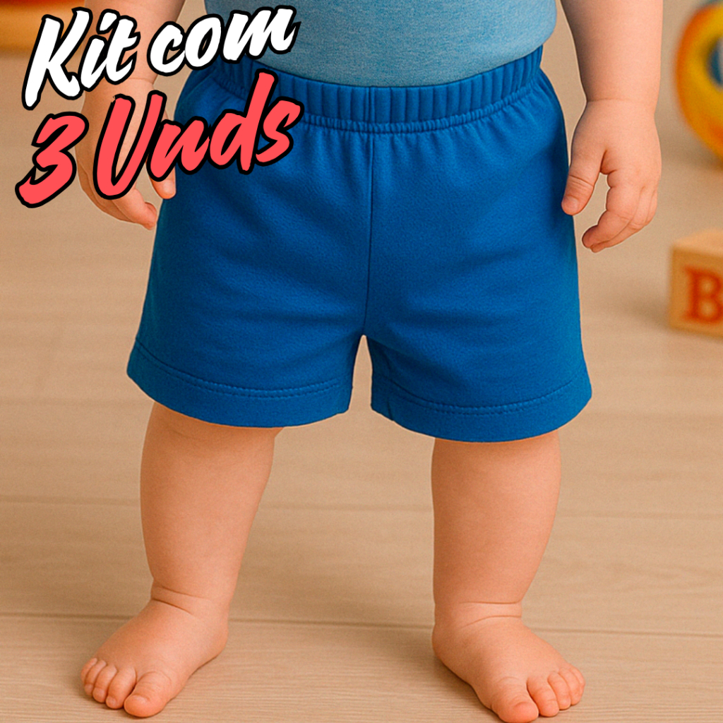 Kit 3 Shorts Bermuda Malha Bebê Menino Menina 100% Algodão