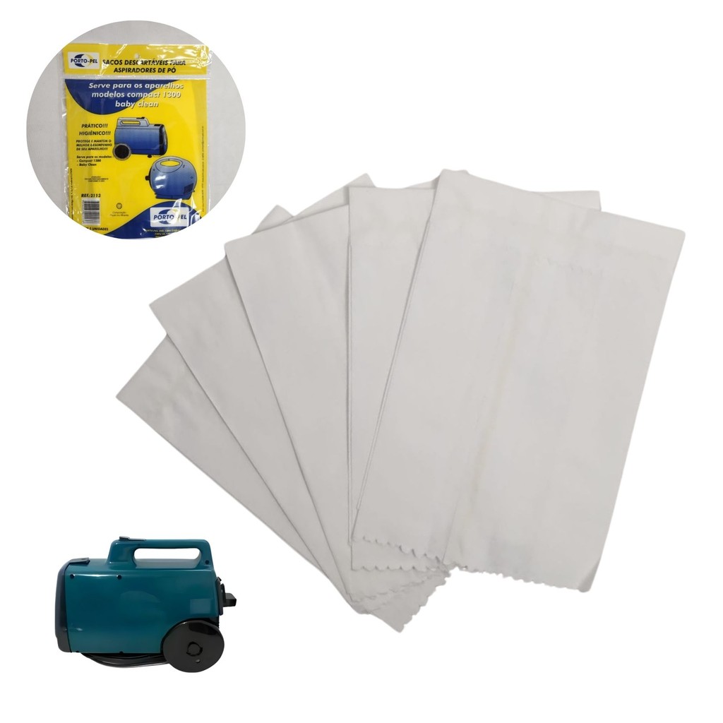 Kit 5 Filtros para Aspirador de Pó Descartáveis e Compatíveis com Compact 1300 e Baby Clean