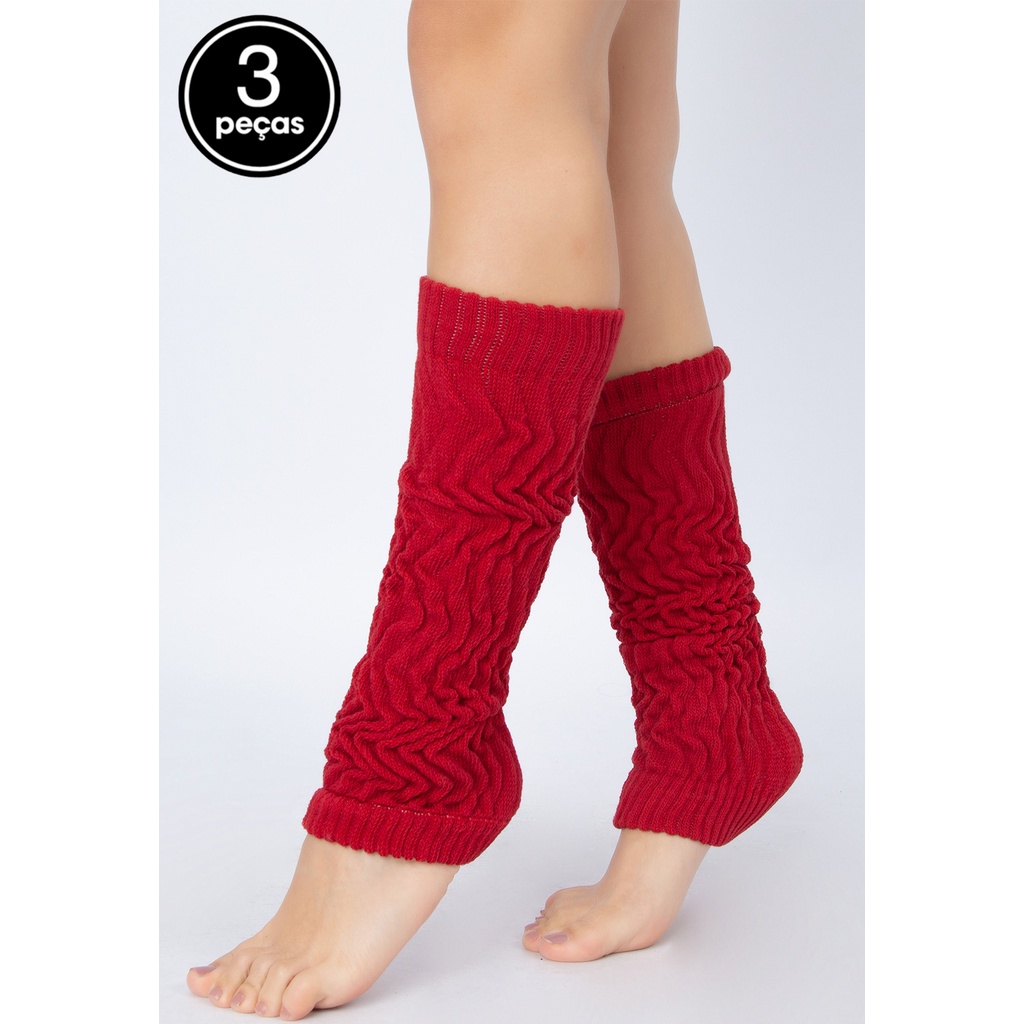 Kit 3 Polaina Fitness Aeróbica Algodão Meião Inverno Pilates Revenda Atacado