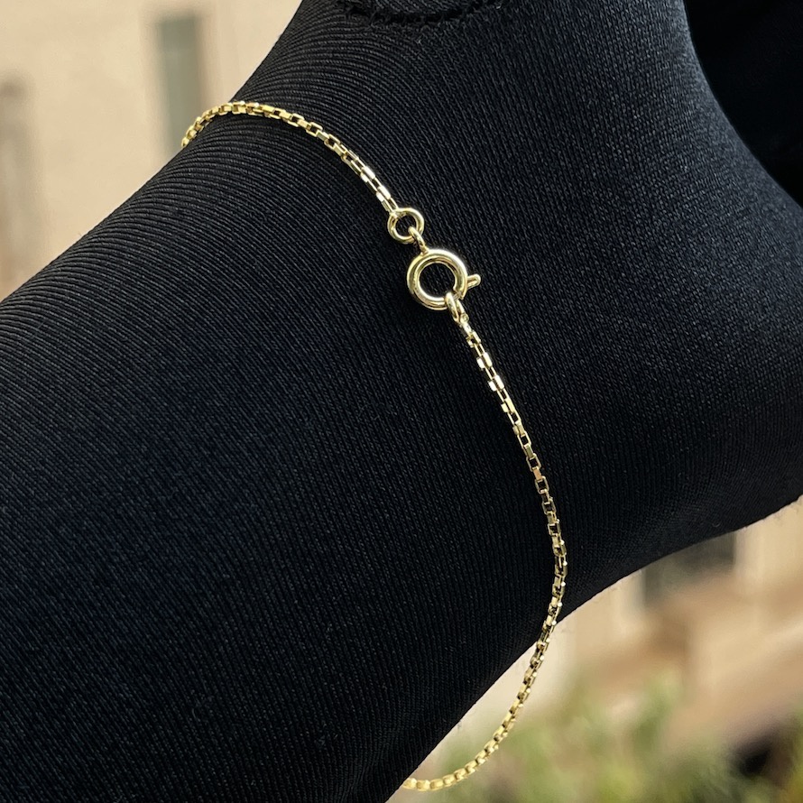 Pulseira Masculina 1mm Fecho Tradicional Banho de Ouro 24k Pulseira Carrier Cadeado Cubinho Pulseira