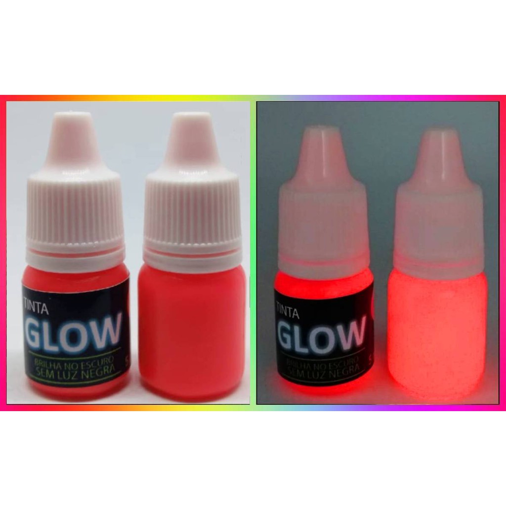 Tinta Glow 5ml C/Aplicador Brilha No Escuro Sem Luz Negra Fosforescente Luminescente (Vermelho Neon)