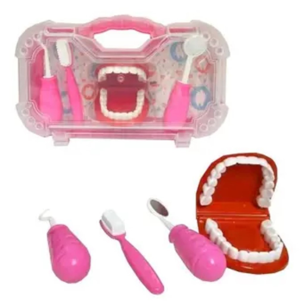 Brinquedo Maleta Dentista Infantil Com Acessorios Rosa