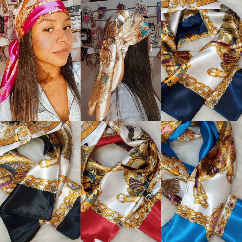 LENÇOS CETIM ESTAMPADO 50cmx50cm / SEDA/ CABELO/ BOLSA/BANDANA/LENÇO DE PESCOÇO