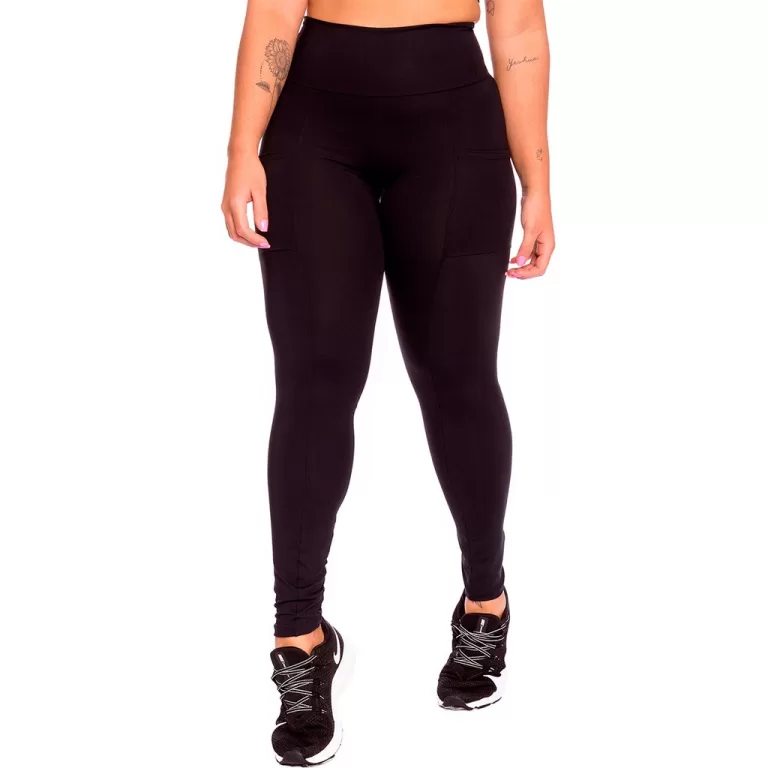 Legging Cintura Alta Com Bolsos Laterais Preta