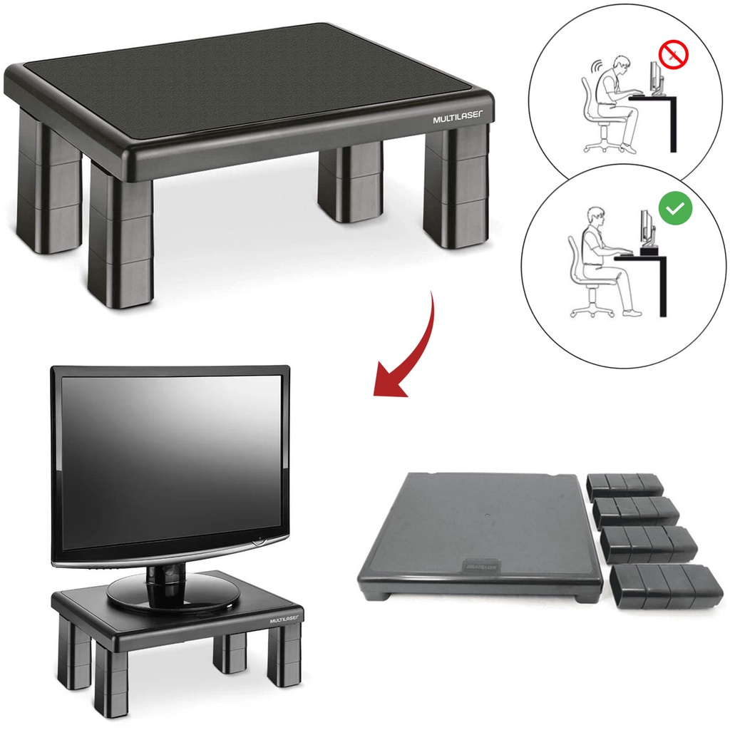 Suporte Base Para Monitor De Mesa Ajustável Ergonômico