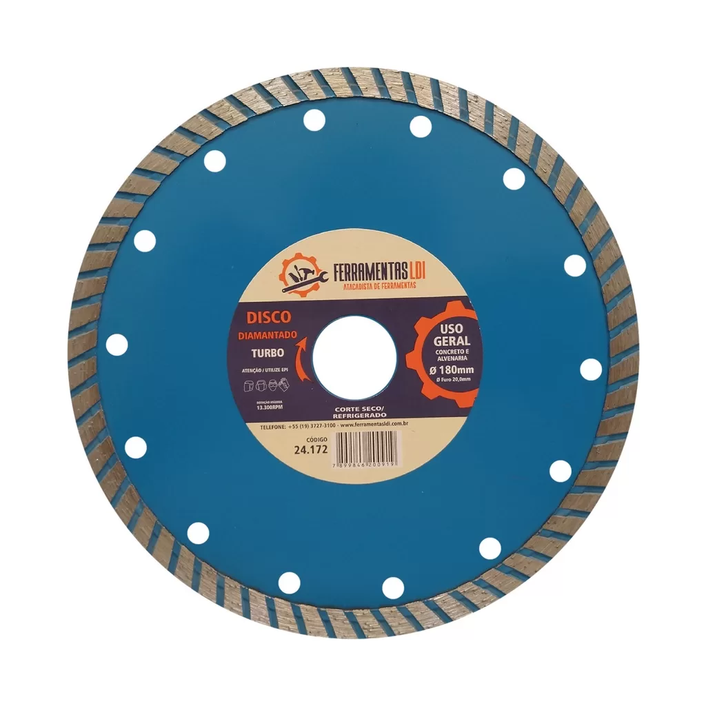 Disco Diamantado 7 Polegadas 180mm Turbo Furo 22mm Ferramentas Ldi