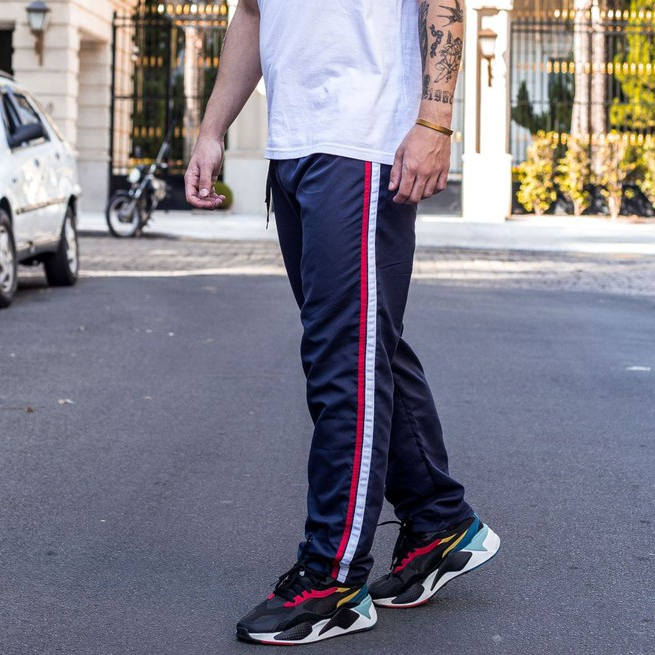 Calça Masculina Adulto Faixa Lateral Bolso Trasei