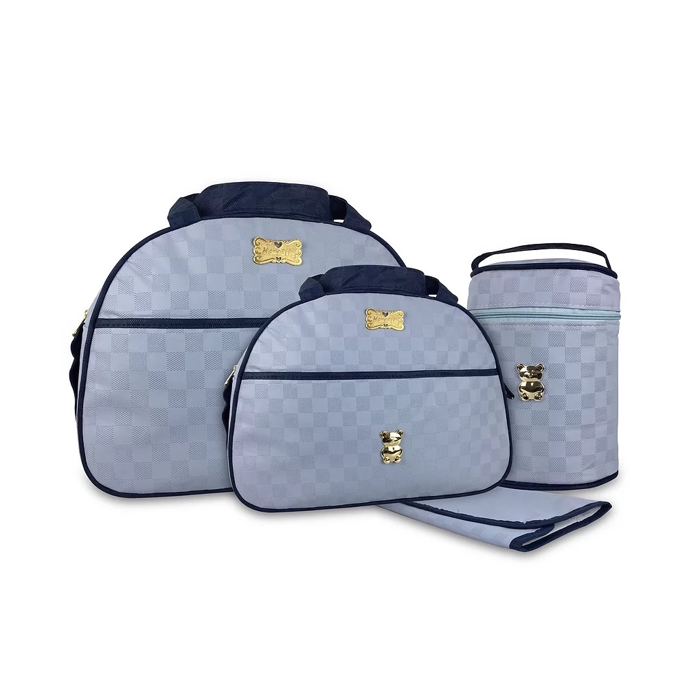 Kit 4 Peças – Sacola, Frasqueira, Trocador e Porta Mamadeira Xadrez