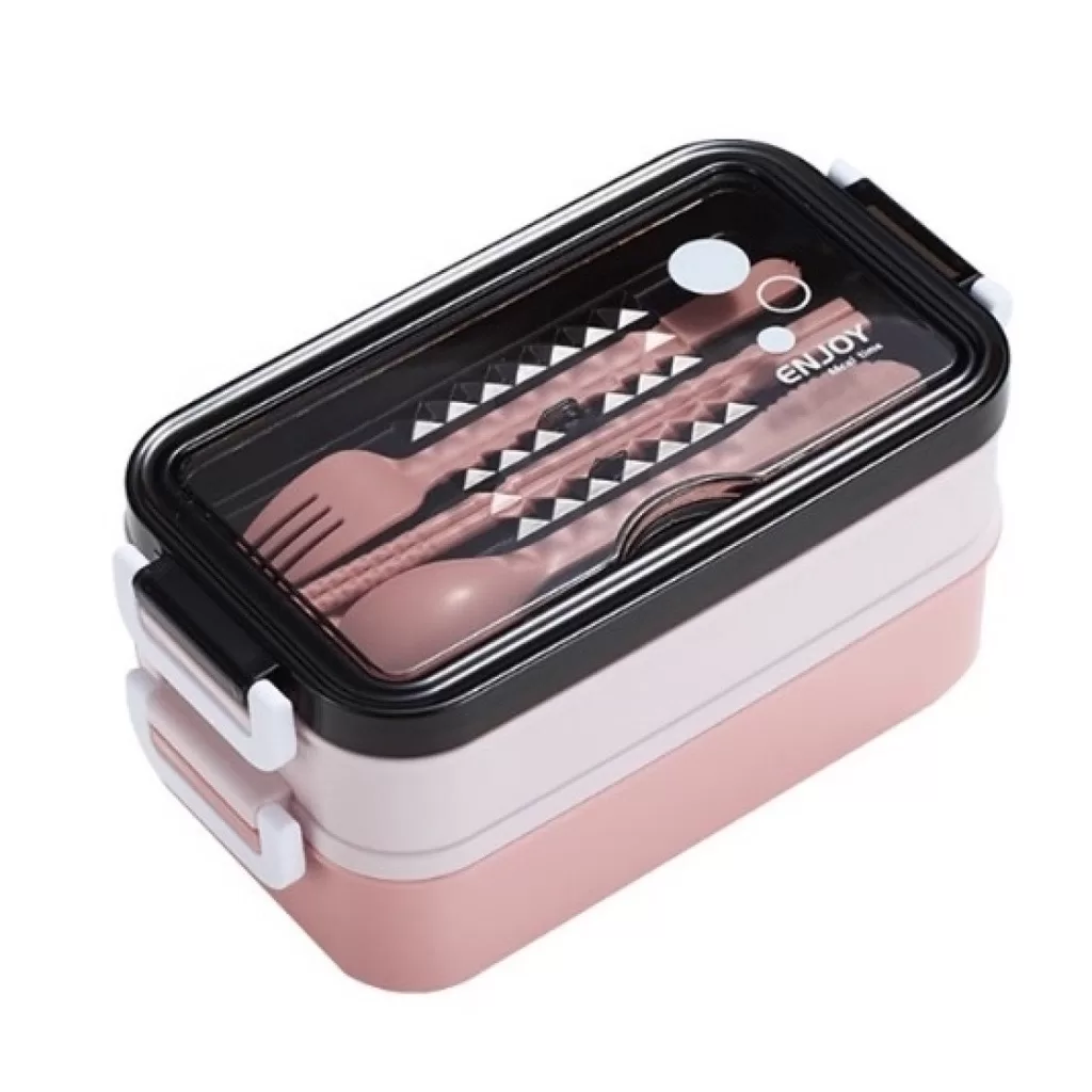 Marmita de Plástico com 3 Divisórias, Travas + Talheres – AG3116