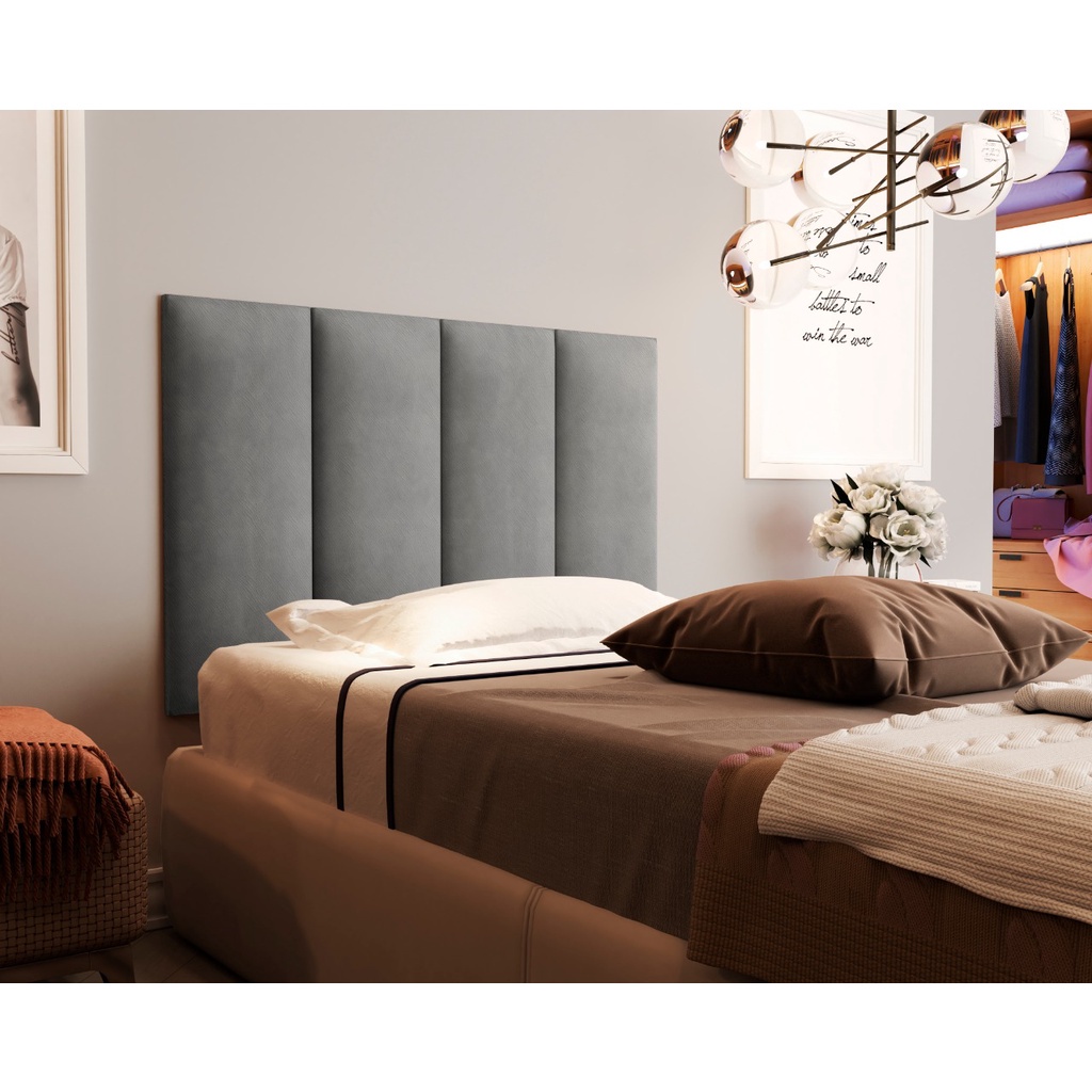 Painel Cama Box Valence 0,90 Tecido Suede cor Cinza – Comprar Moveis Em Casa