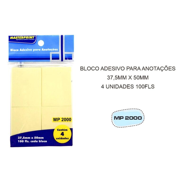 Bloco Adesivo de Notas Amarelo 37.5x50mm 4 Blocos 