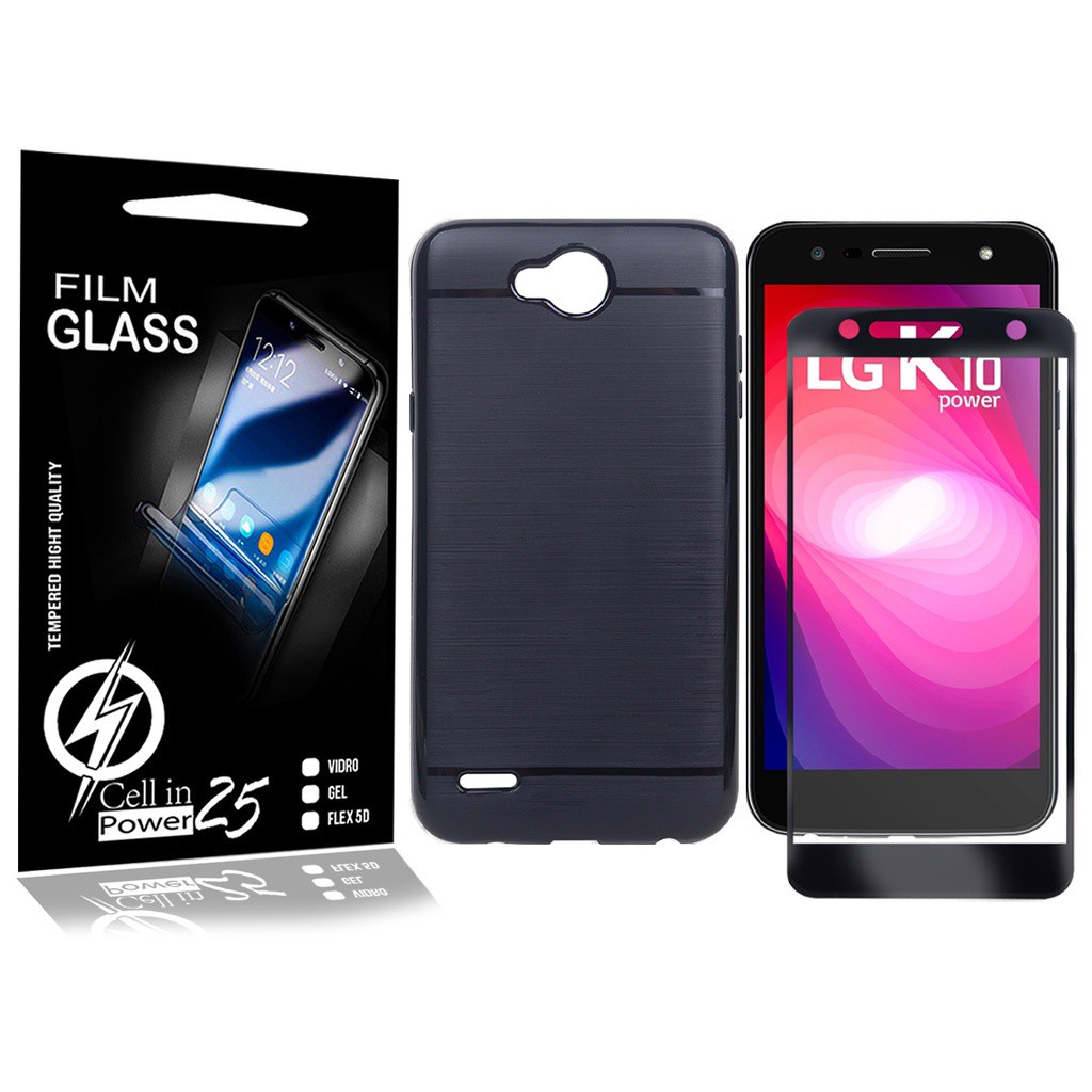 Capa Emborrachada LG K10 Power Lgm320tv + Pelicula Vidro 3D