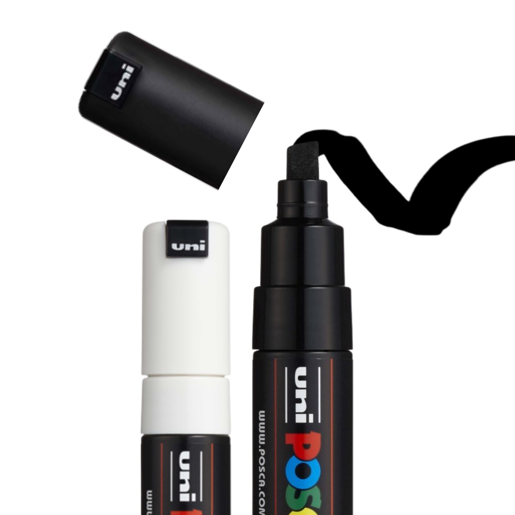 Caneta Posca 8k- Ponta Chanfrada 8mm- Kit C/2 Preta E Branca