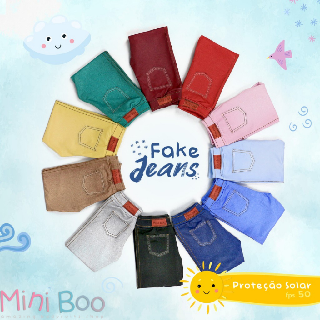 Calça Bebê Fake Jeans Hipoalergênica com Proteção Solar – Várias cores – Super confortável