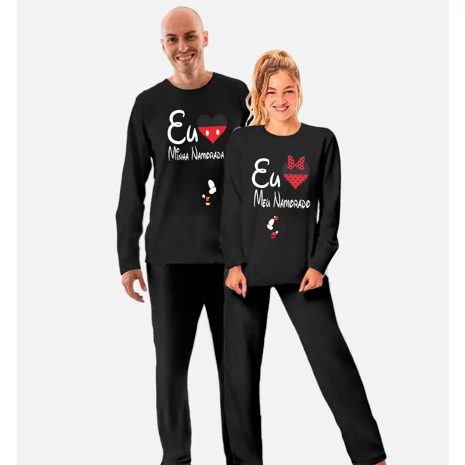 Pijama Manga  Longa  Inverno Dias Dos Namorados Masculino ou Feminino Eu amo