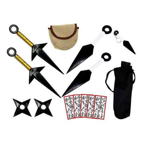 Kit 5 Kunais Kurama 2 Shuriken 2 Bolsinha Ninja + 