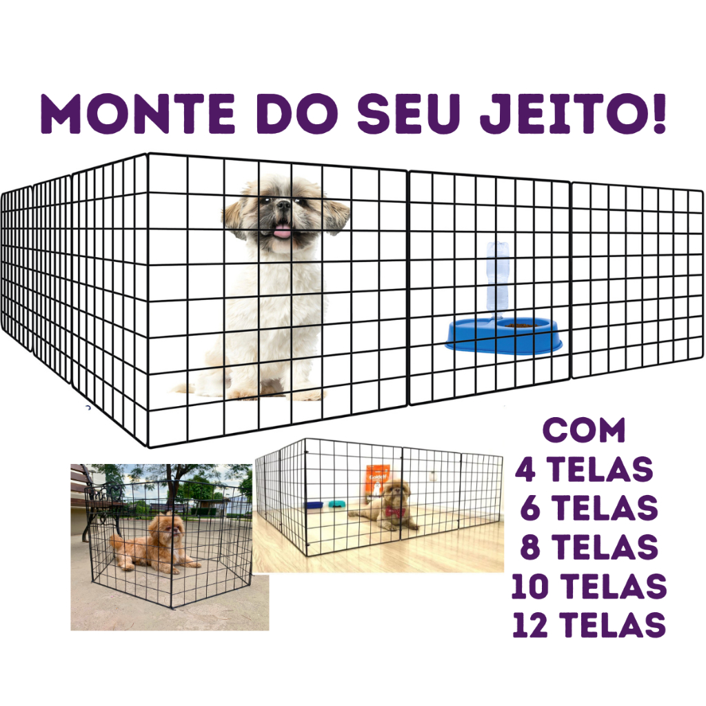 Cercado Pet para Cachorro Ajustável 100% Aço Até 12 Módulos 40x40cm