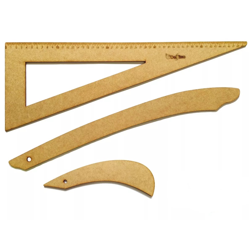 Kit Regua Conjunto para Costura Costureira Profissional 3Pçs em MDF Reto