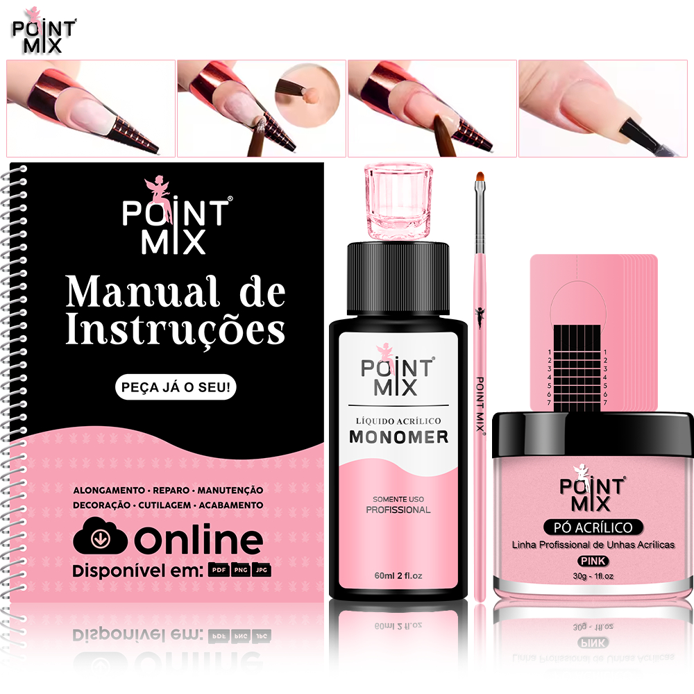 Kit Alongamento Porcelana Fácil com Pó Acrílico Monomer Copo Dappen Pincel Molde Adesivo Extensão Un