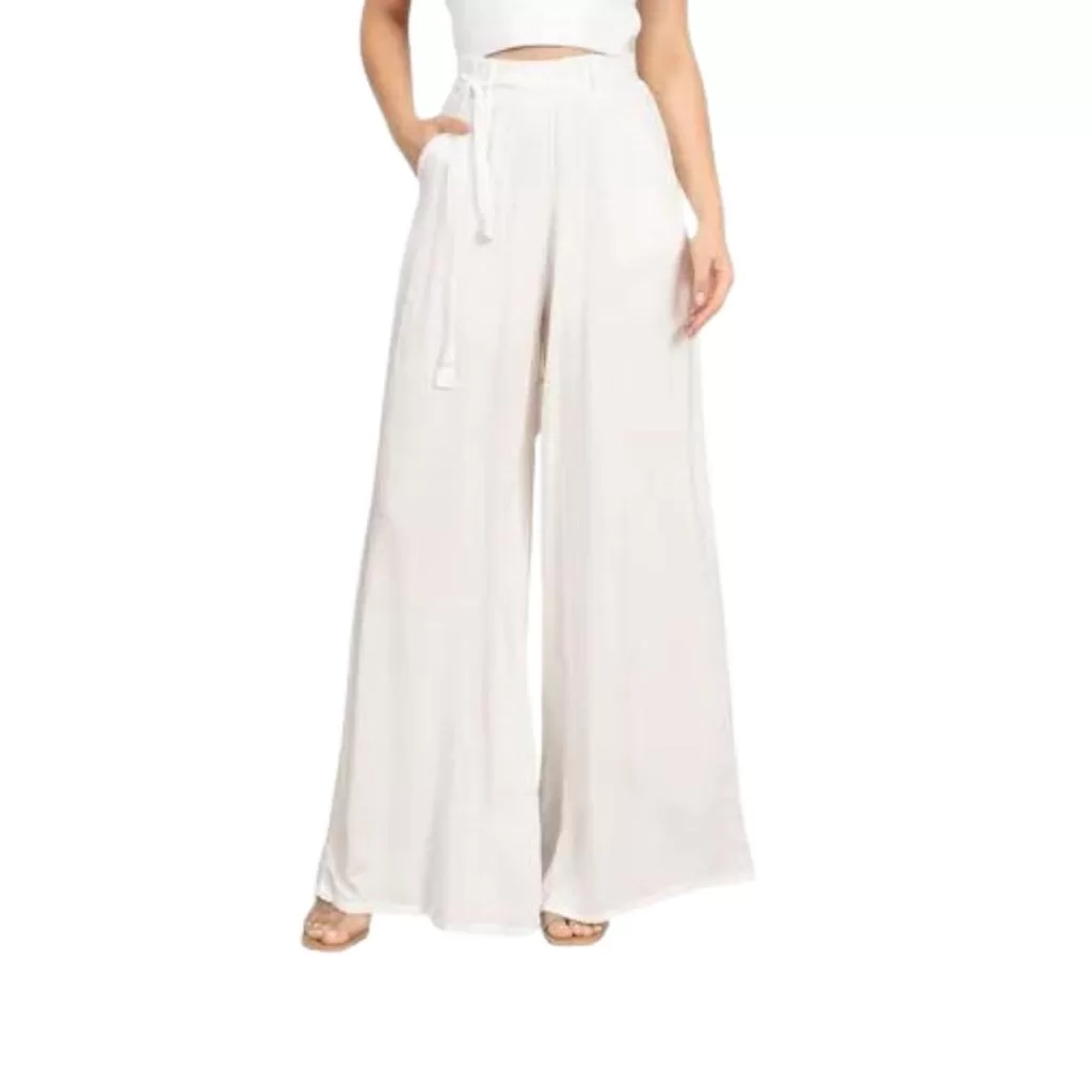 Calça Feminina Pantalona Boca De Sino Cintura Alta De Elastico Na Cintura Casual Social Soltinha