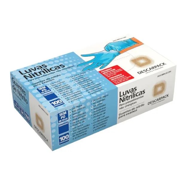 Luva Nitrílica Azul Sem Pó – Tam PP P M G 
