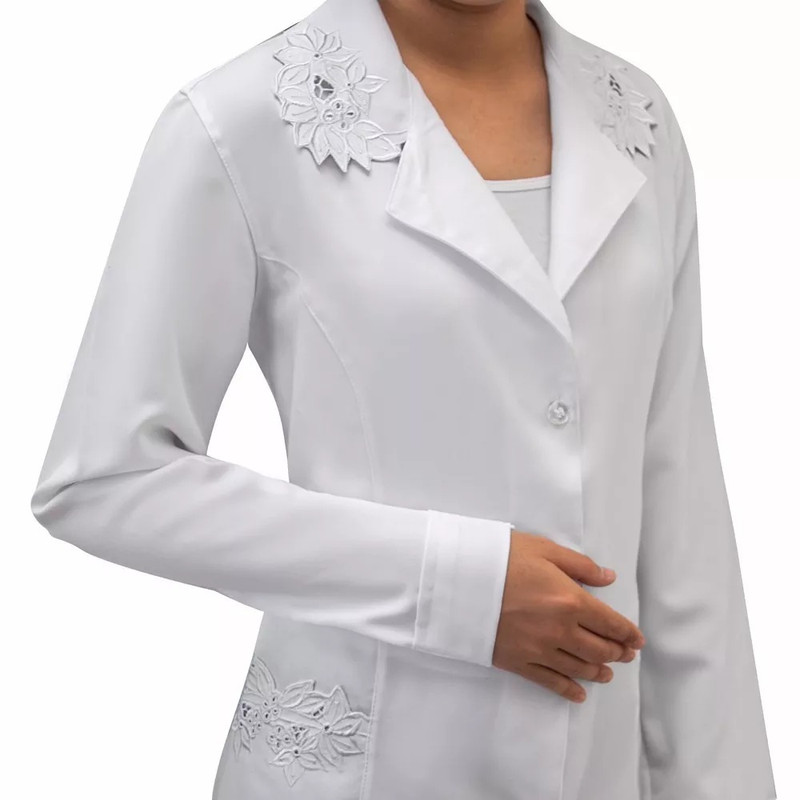 Jaleco Feminino Manga Longa Lindo Com Bordado Branco