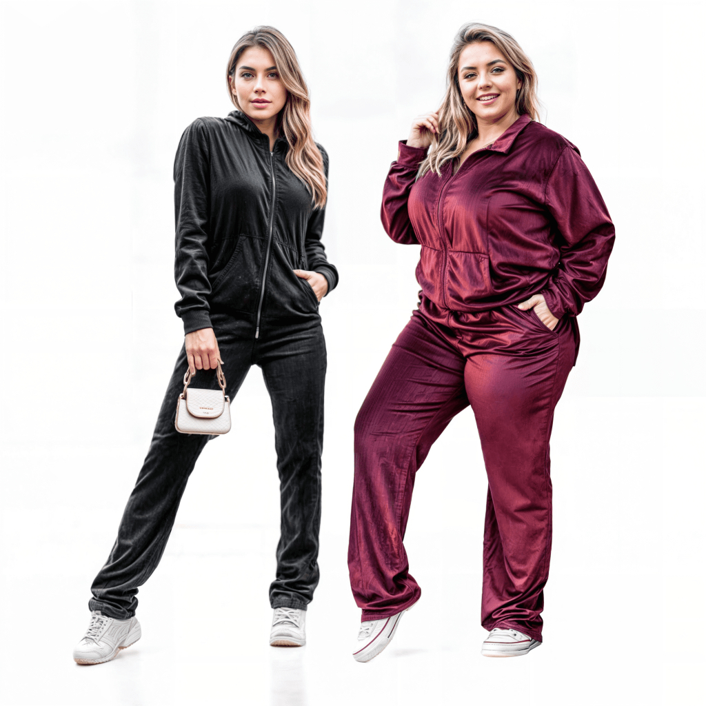 Kit 2 Conjuntos Feminino Plush Plus Size Slim Veludo Agasalho De Inverno Com Bolso E Zíper Moletom