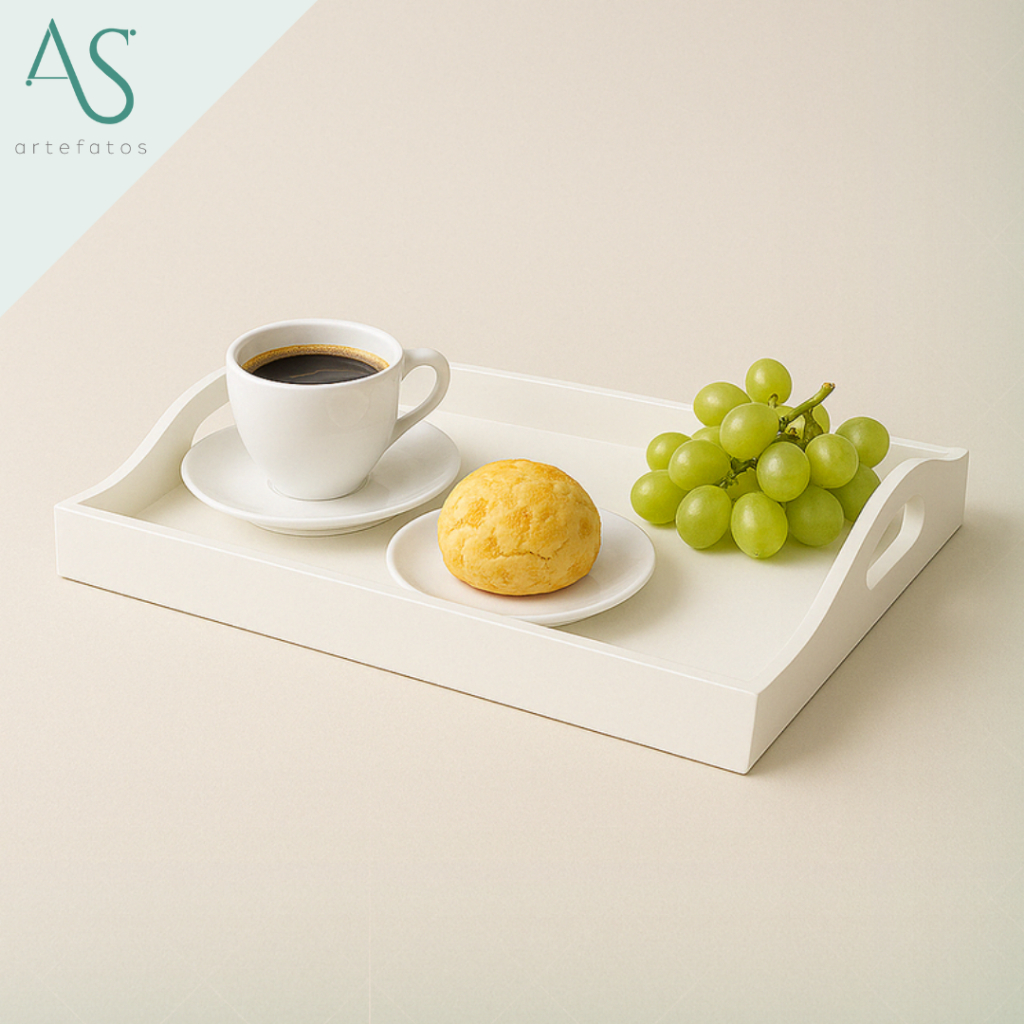 Conjunto 2 Bandejas Decoração Bandeja Grande Branca com Alça