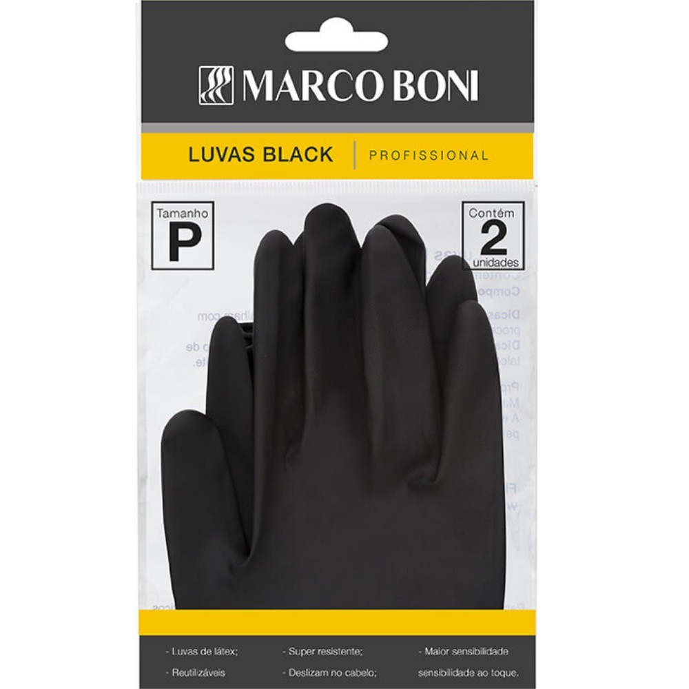 PAR DE LUVAS P EM LÁTEX BLACK PROFISSIONAIS 2UN (1 PAR) MARCO BONI