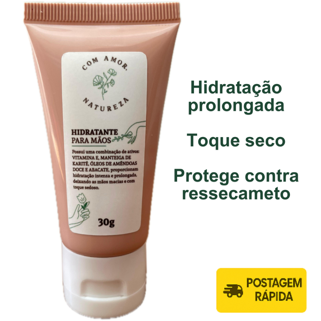 Creme Hidratante de Mãos Vegano com Karité e Vitamina E  30 g | Toque Seco Hidratação das mãos