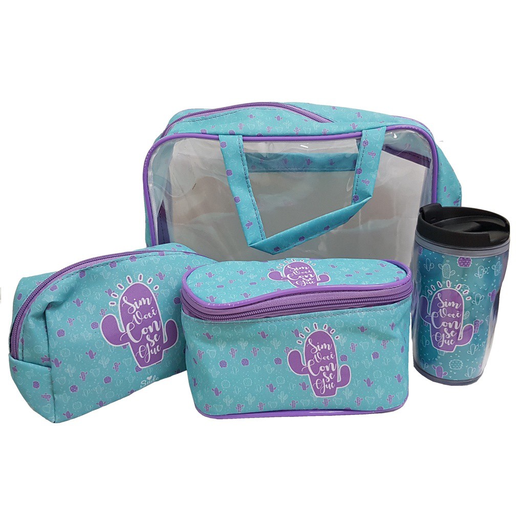 Kit Necessaire 3 Bolsas 1 Copo Viagem – Kit Viagem – Sude