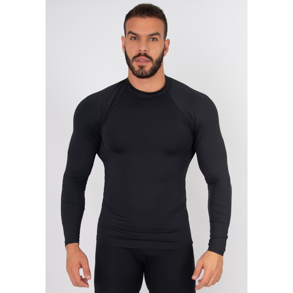 Promoção Blusa Masculina Proteção UV Poliéster Manga Longa Compressão Segunda Pele Térmica