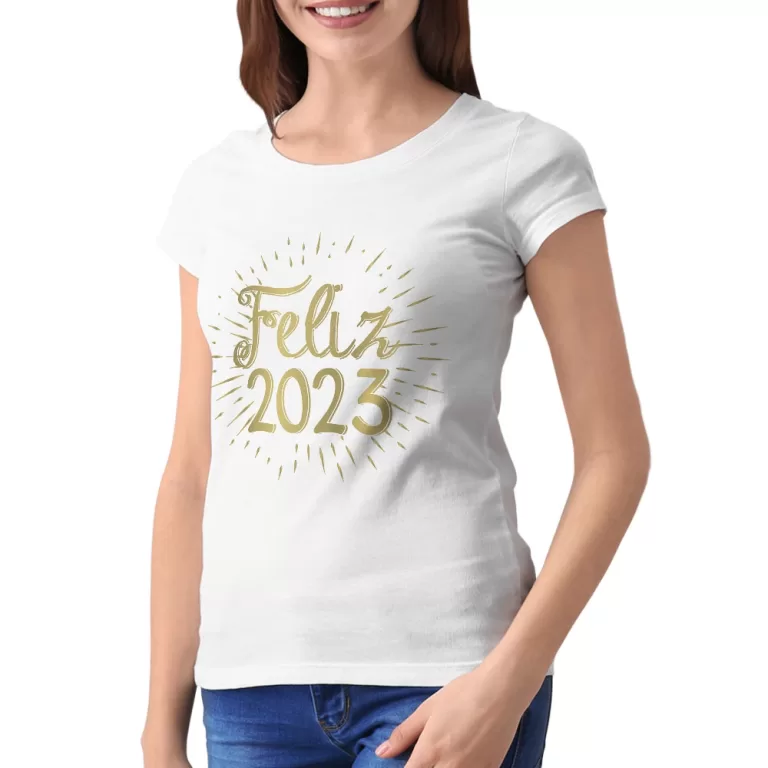 Baby Look Feminina Feliz 2023 Roupa para Virada do