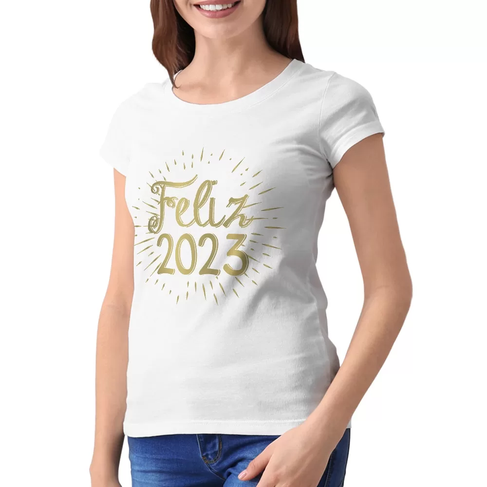 Baby Look Feminina Feliz 2023 Roupa para Virada do Ano Festa