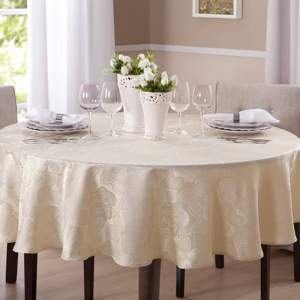 Toalha De Mesa Redonda 6 Lugares Jacquard Tecido Grosso