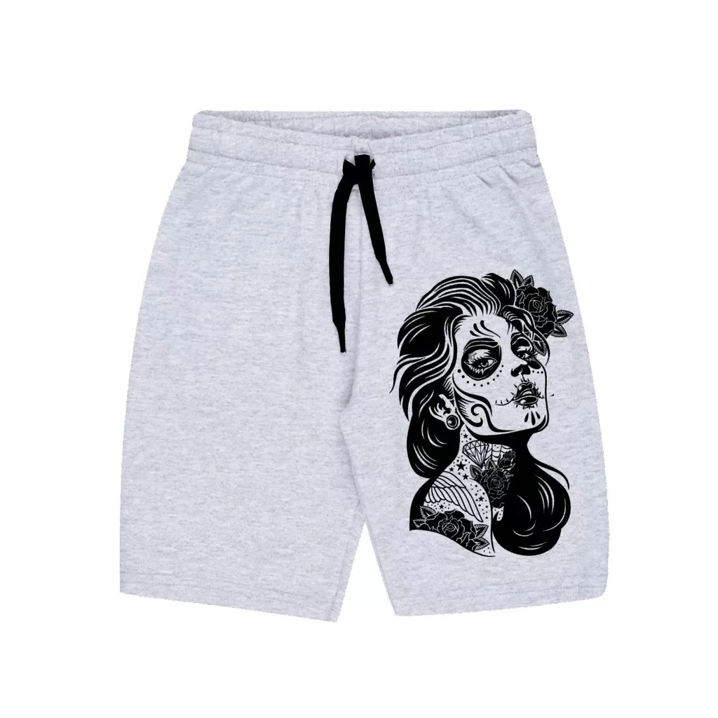 Bermuda Masculina de Moletom Estampada por Sublimação Caveira Mexicana A53