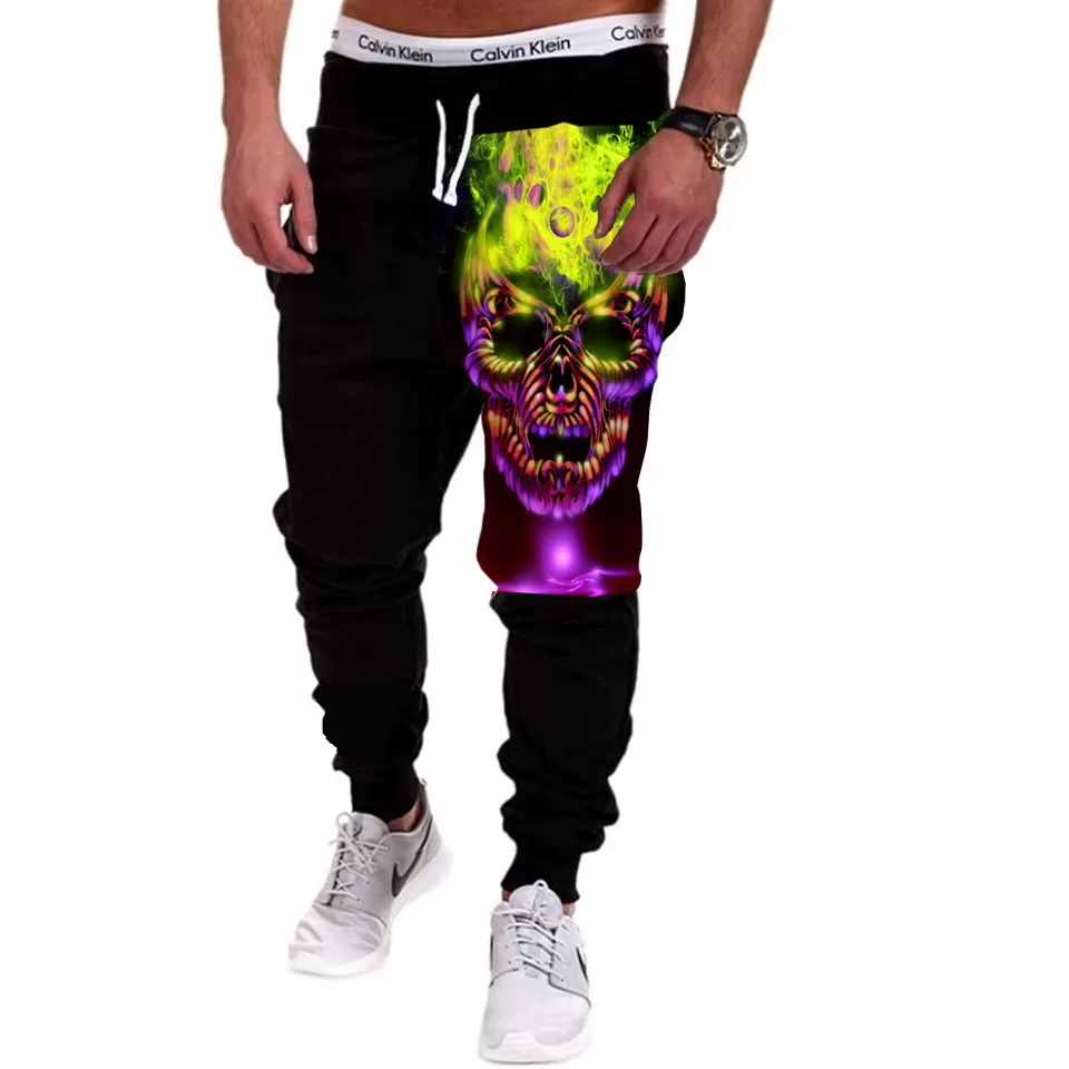 Calça Masculina de Moletom Estampada por Sublimação Mascara Caveira Neon A194