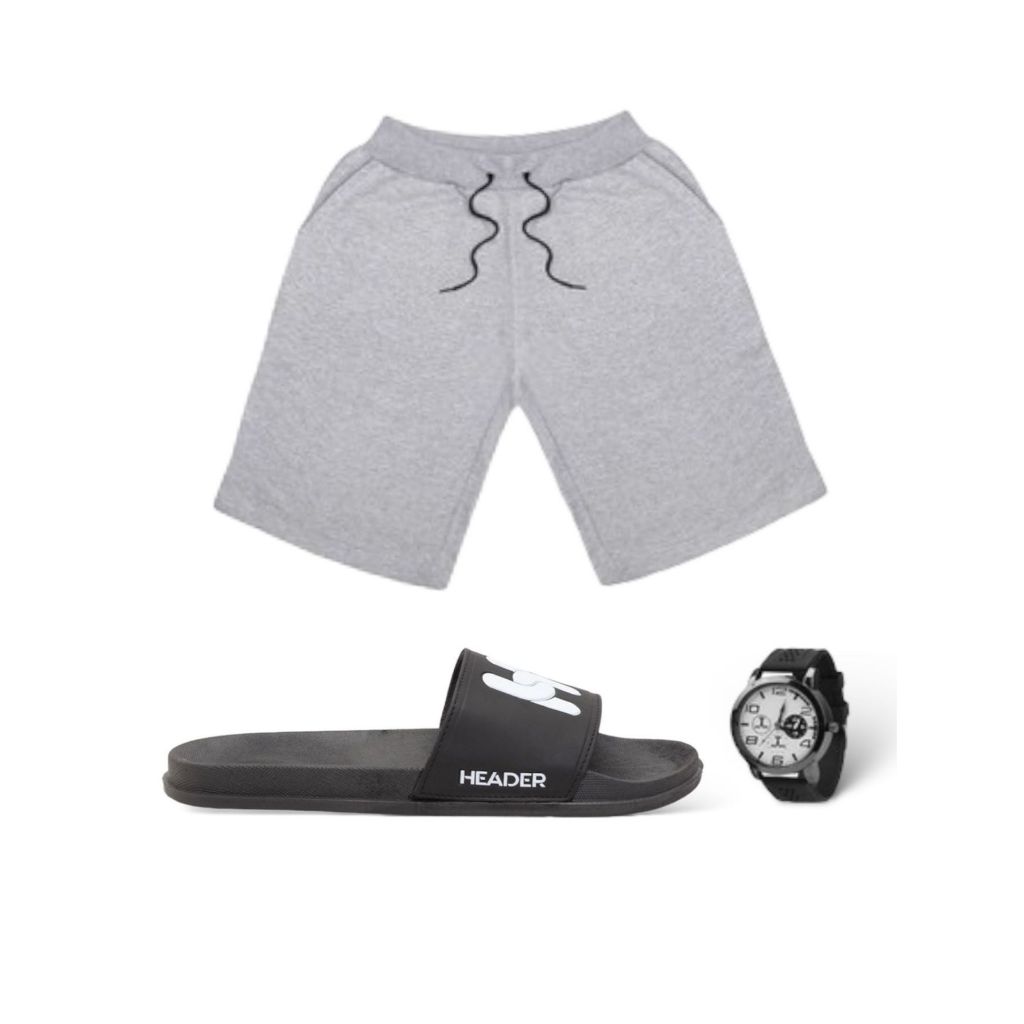 Kit Chinelo Masculino Header Slide Super Barato + Bermuda + Relógio
