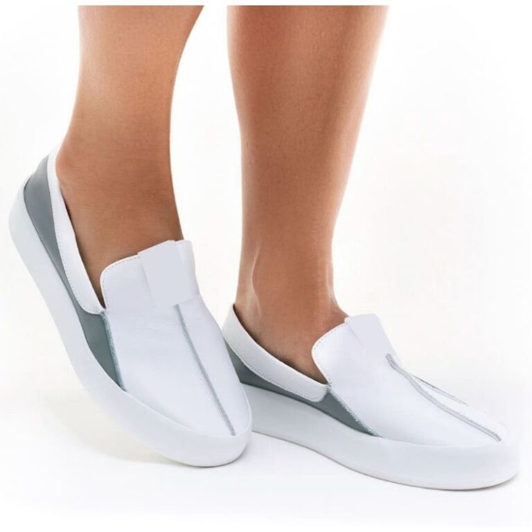 Tênis LIA LINE em couro branco/Denim.
