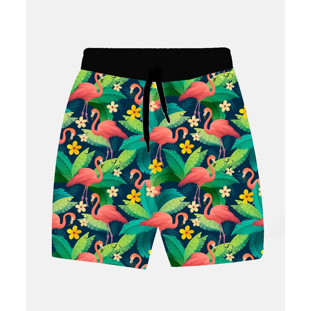 Bermuda Masculina de Moletom Estampada por Sublimação Flamingos e Folhas A09