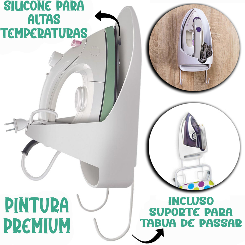 Suporte para Ferro e de Tábua De Passar Roupas de Parede Branco Secalux