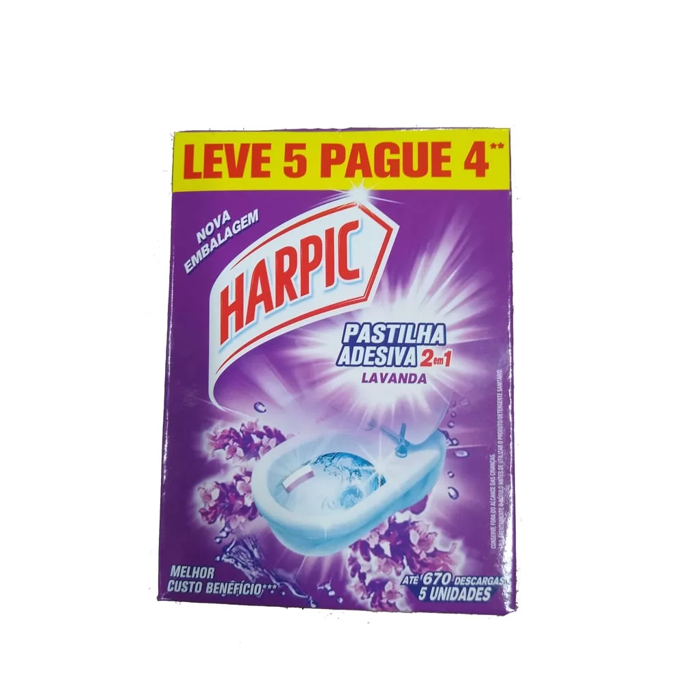 Desodorizador Sanitário Harpic Pastilha Adesiva 2 Em 1 c/ 5 un – Lavanda ou Pinho