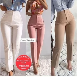 Domi Modas Calça Alfaiataria Feminina Cintura Alt